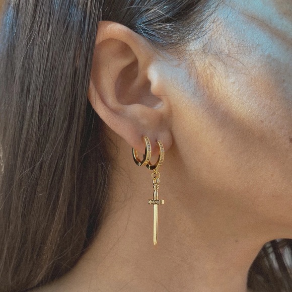 Sword/Dagger Pavé Huggie Earrings - Picture 1 of 6